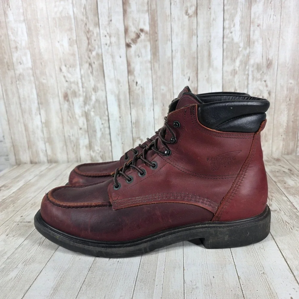 Red Wing Shoes Men's Burgundy Leather Moc Toe Work Boots‎ Size 13 AA 14500